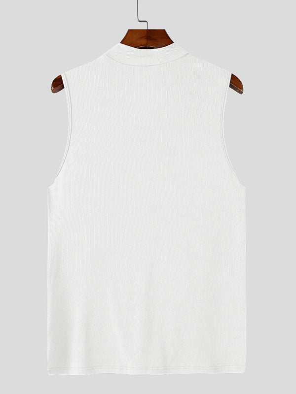 Mens Solid Color Textured Zip Tank SKUL01018