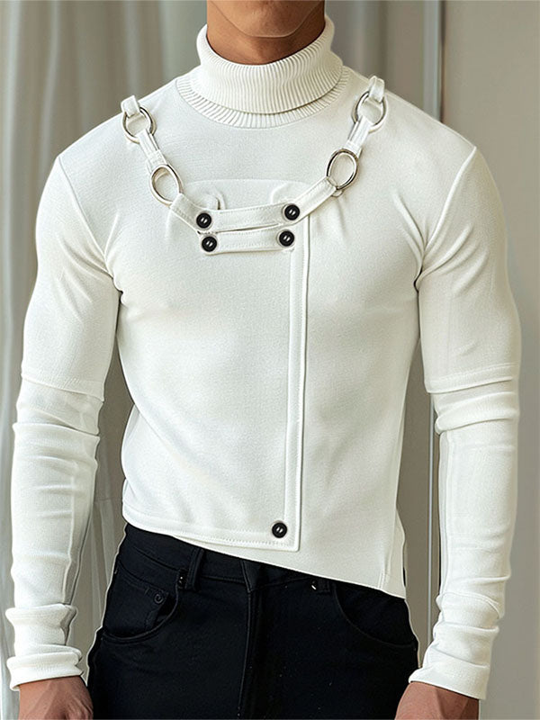 Mens Metal Buckle Design High-Neck Sweater SKUK78585