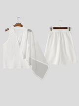 Men's Deconstructed Mesh Patchwork Two Pieces Outfit SKUL57182