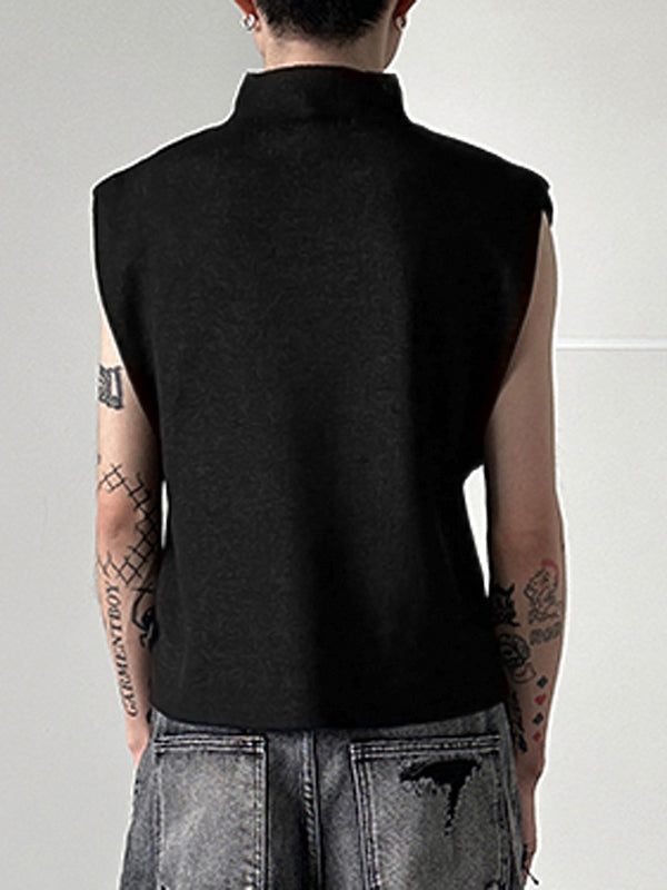 Mens Solid High Neck Knit Sleeveless Vest Tank SKUK18222