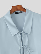 Men's Solid Color Lace Up Long Sleeve Shirt SKUL45166