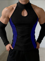 Men's Cut-Out Contrast Color Long Sleeve T-shirt SKUL53185