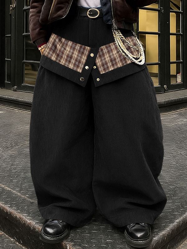 Men's Deconstructed Plaid Patchwork Wide Leg Pant SKUL51756