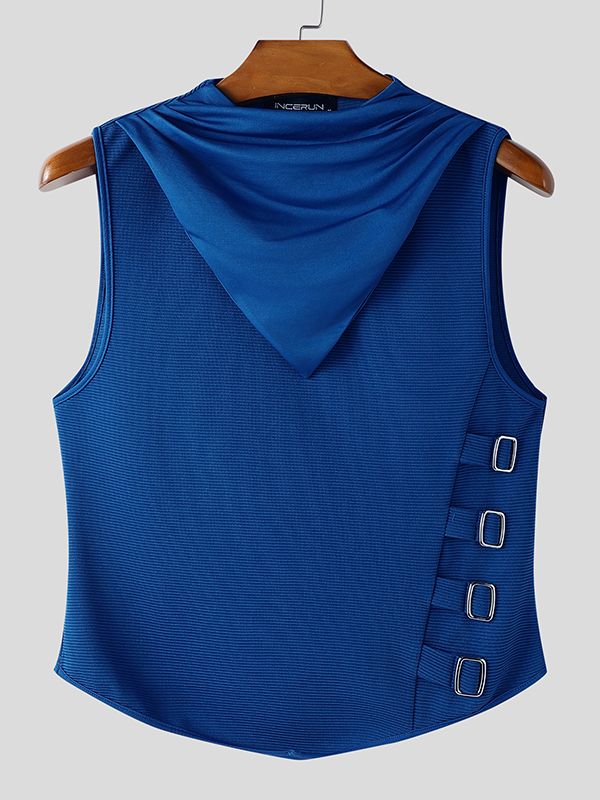 Men's Solid Color Textured Scarf Collar Tank SKUL47954
