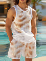 Mens Sheer Mesh Hollow-Out Two Pieces Outfit SKUL19151