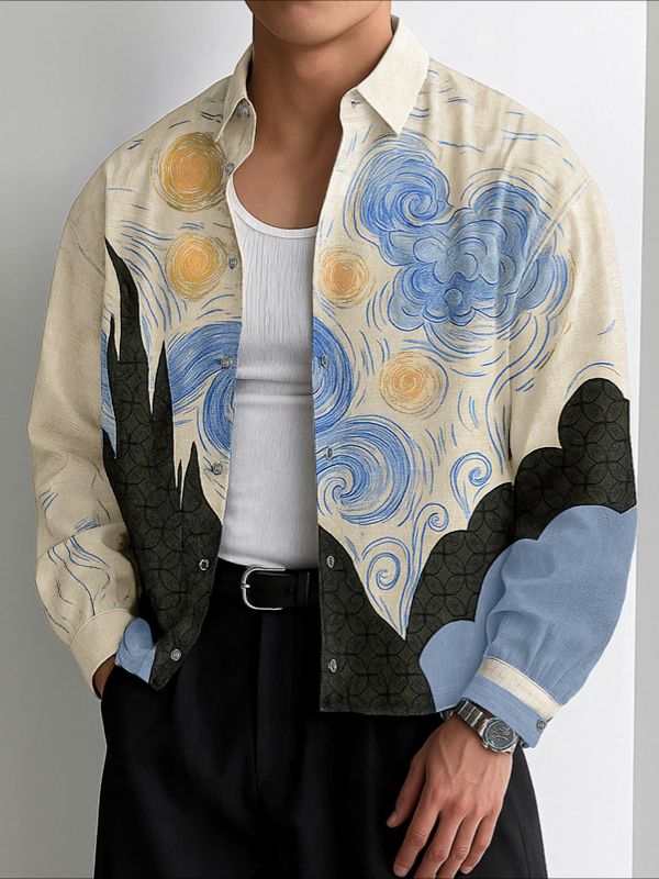 Men's Color Block Printed Long Sleeve Shirt SKUL34998