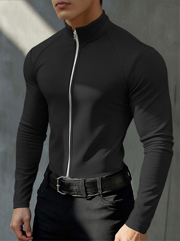 Men's Solid Color Zip Long Sleeve T-Shirt SKUL42367