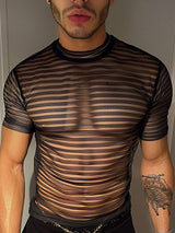 Mens Striped See-Through Short Sleeve T-Shirt SKUK71355