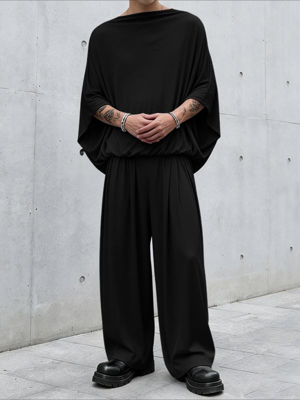 Men's Solid Color Knit Off Shoulder Two Pieces Outfit SKUL62783