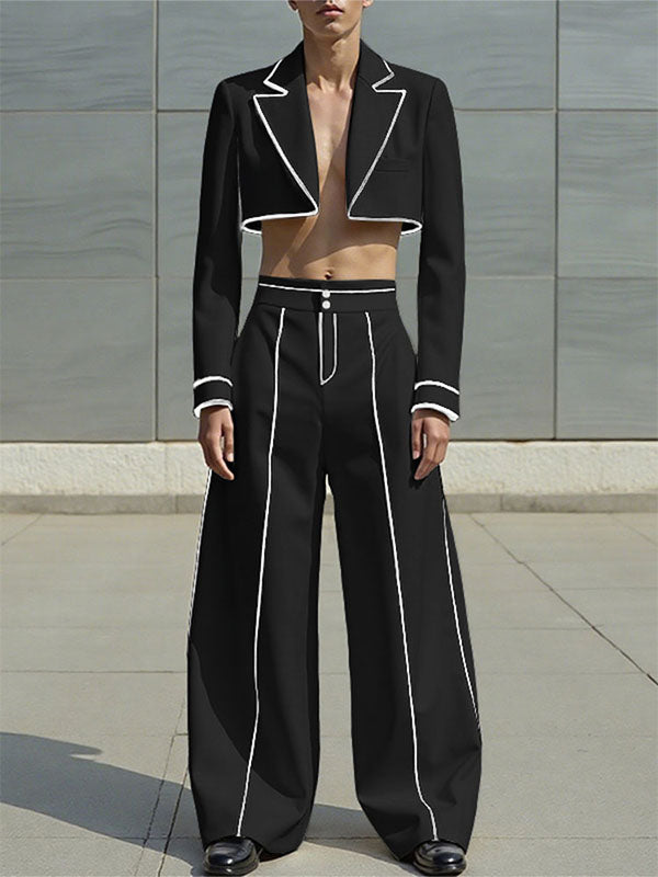 Men's Colorblock Piped Cropped Casual Two Pieces Outfit SKUL24201