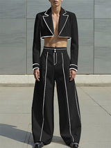 Men's Colorblock Piped Cropped Casual Two Pieces Outfit SKUL24201