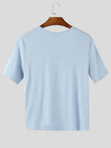 Mens Solid Color Knit Zipper Short Sleeve T-Shirt SKUL15396