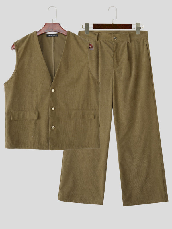 Mens Solid Color Textured Two Pieces Outfit SKUL27366