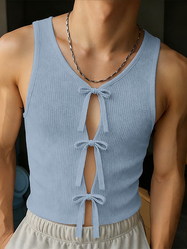 Men's Knitted Textured Lace Up Tank SKUL46003