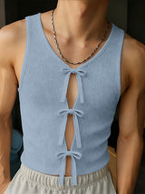 Men's Knitted Textured Lace Up Tank SKUL46003