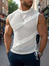 Men's Sheer Mesh Patchwork Side Tie Tank SKUL48619