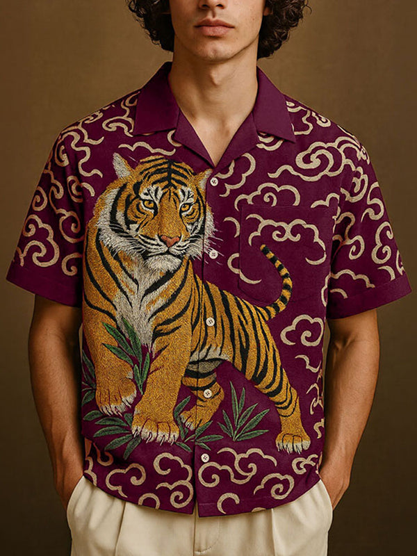 Mens Tiger Print Short Sleeve Shirt SKUL12868