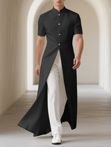 Mens Solid Color Long Hem Split Short-Sleeve Blazer SKUL22523