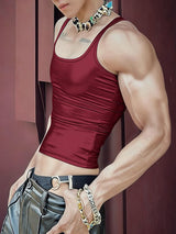 Men's Solid Color Glossy Cropped Tank SKUL50525