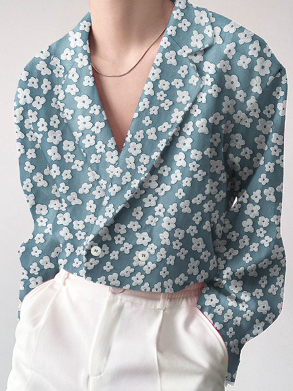 Men's Jacquard Texture Double Breasted Long Sleeve Blazer SKUL25809