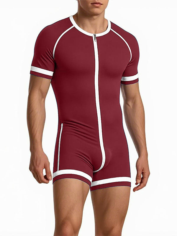 Men's Stripe Colorblock Short Sleeve Bodysuit SKUL21306