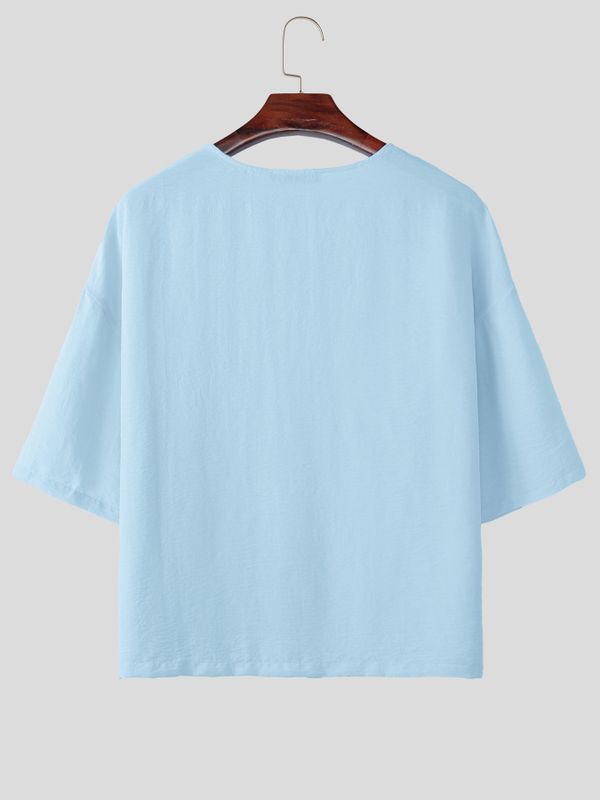 Men's Solid Color Textured Drop Shoulder T-shirt SKUL60136