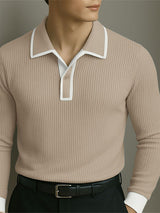 Men's Contrast Texture Lapel Long Sleeve Shirt SKUL26090