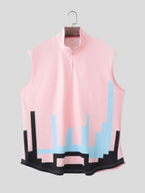 Men's Avant-Garde Pixelated Digital Graphic Quarter-Zip Tank SKUL61164