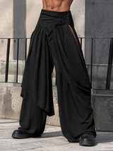 Men's Avant-Garde Asymmetrical Wrap Draped Slit Wide Leg Pant SKUL71320