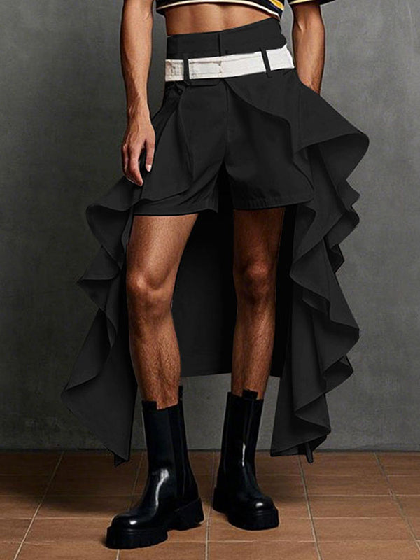 Mens Solid Color Ruched Ruffle Short SKUL09553