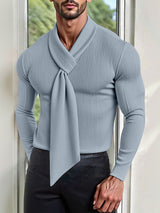 Men's Solid Color Deconstructed Textured Long Sleeve T-shirt SKUL28402