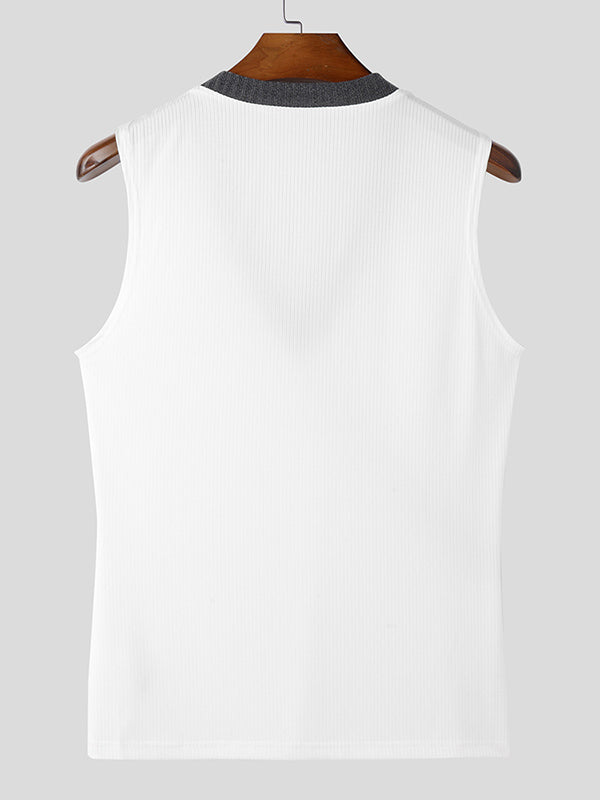 Mens Knit Ribbed Color-Blocked Tank SKUL04168