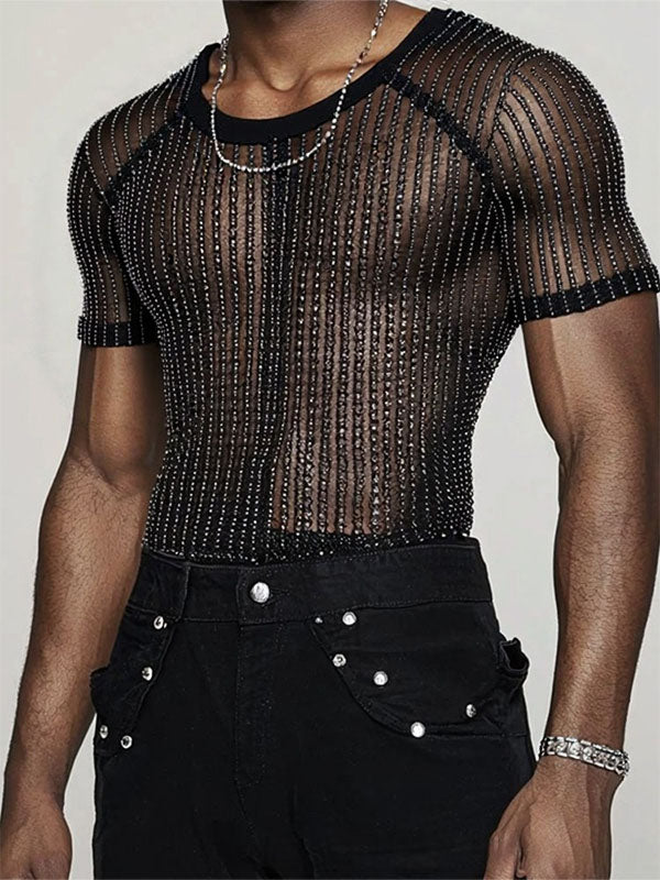 Mens Glitter Sheer Mesh Short Sleeve T-Shirt SKUL04233