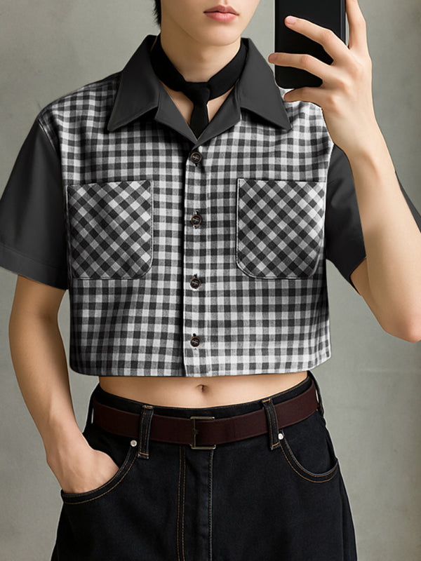Men's Plaid Cropped Short Sleeve Shirt SKUL29767