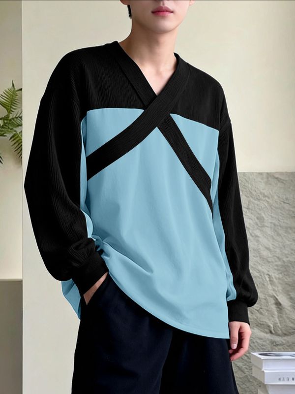 Men's Cross Design Contrast Color Long Sleeve T-shirt SKUL42374