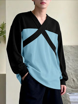 Men's Cross Design Contrast Color Long Sleeve T-shirt SKUL42374