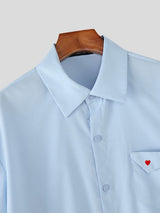 Men's Heart Embroidery Short Sleeve Shirt SKUL54730