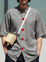 Mens 3D Floral Patchwork Plaid Half Sleeve Shirt SKUL08477