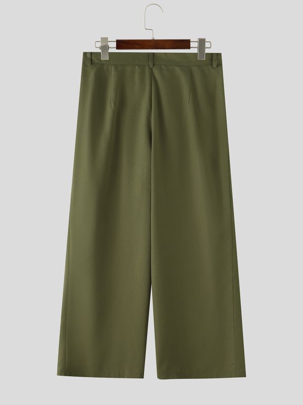Men's Avant-Garde Asymmetrical Fold-Over Button Tie Waist Wide Leg Pant SKUL71412