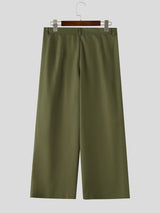 Men's Avant-Garde Asymmetrical Fold-Over Button Tie Waist Wide Leg Pant SKUL71412