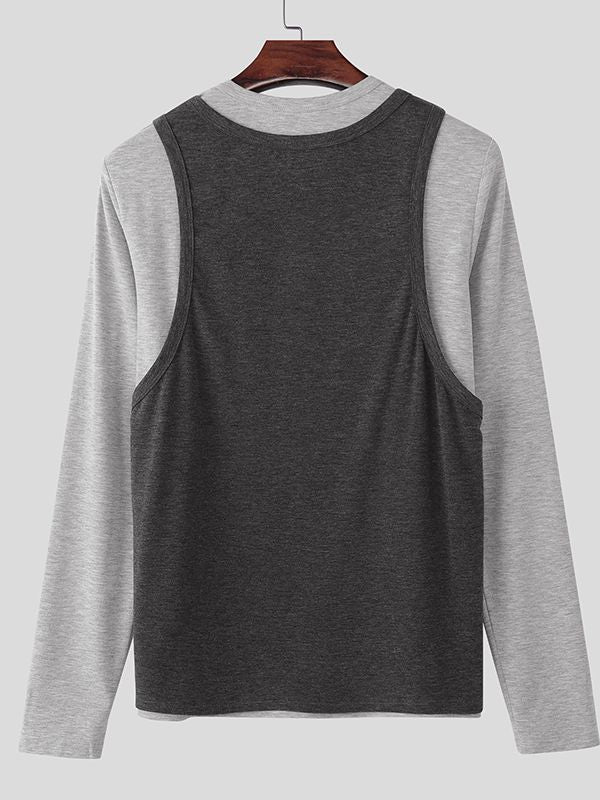 Men's Faux Two Piece Design Long Sleeve T-Shirt SKUL44943