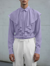 Men's Solid Color Ruffle Patchwork Long Sleeve Shirt SKUL43639