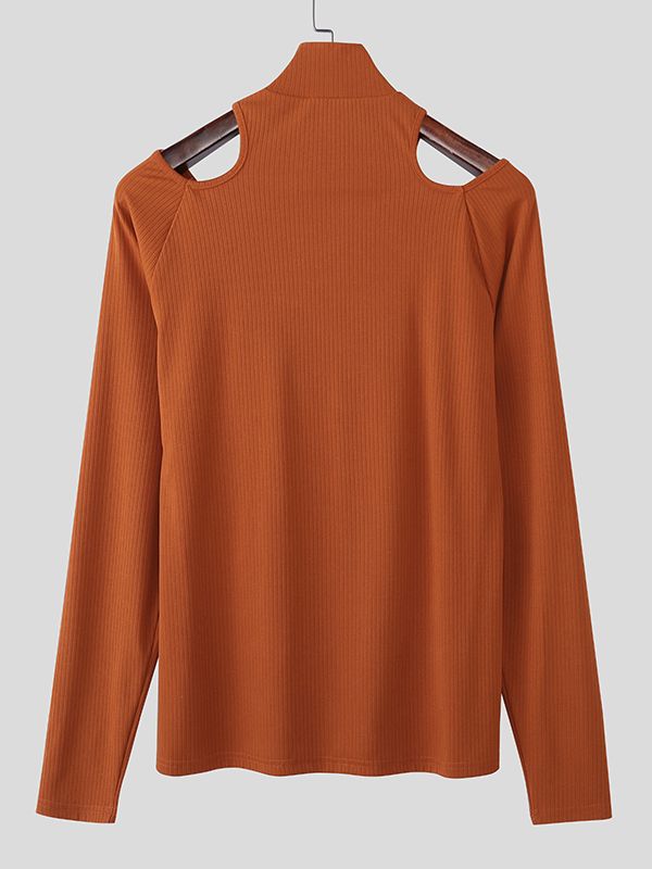 Men's Cut-Out Design Zipper Long Sleeve T-shirt SKUL46434