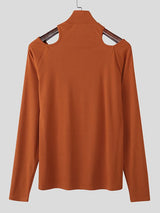 Men's Cut-Out Design Zipper Long Sleeve T-shirt SKUL46434