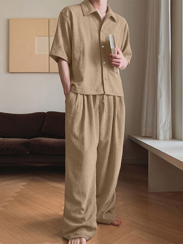Men's Casual Homewear Linen Texture Breathable Two Pieces Outfit SKUL71406
