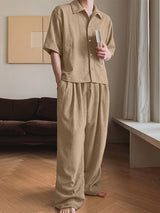 Men's Casual Homewear Linen Texture Breathable Two Pieces Outfit SKUL71406