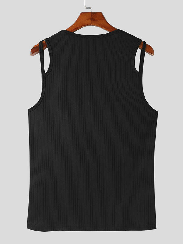 Mens Solid Rib-Knit Cutout Sleeveless Vest SKUK35351