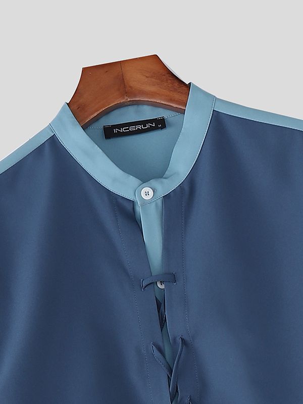 Men's Color Block Drawstring Long Sleeve Shirt SKUL39391