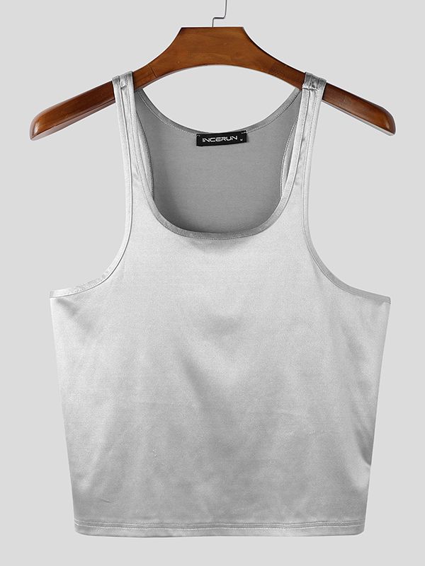 Men's Solid Color Glossy Cropped Tank SKUL50525