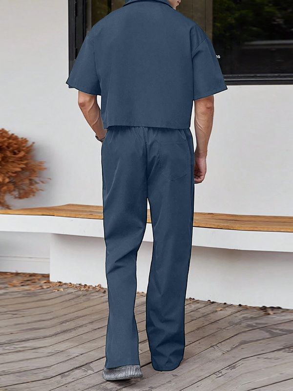 Men's Solid Color Casual Two Pieces Outfit SKUL36331